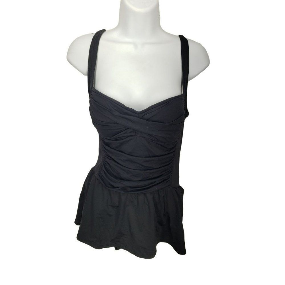 La Blanca SIZE 10 Island Goddess One Piece Shired Twisted Skirted Swimsuit Black